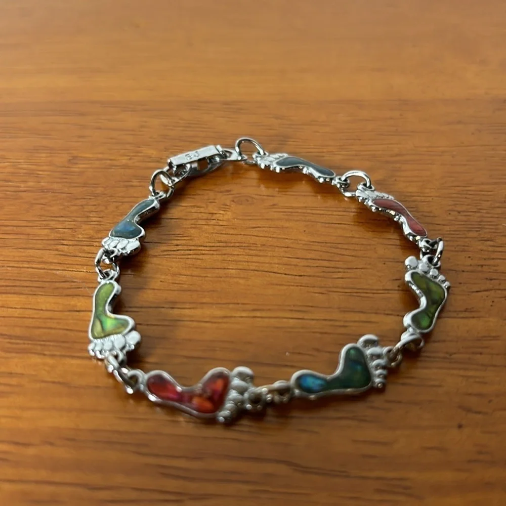 Silver Tone & Faux Stone Feet Station Bracelet/ Anklet